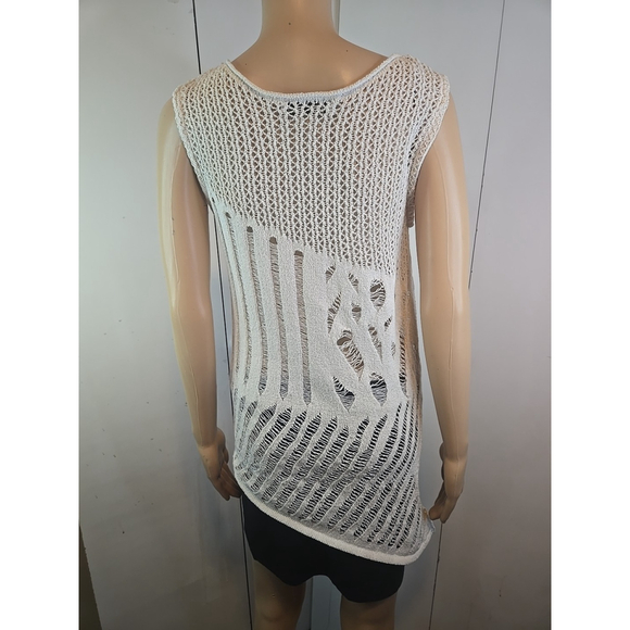 Zara Cream Crochet Knit Tank Top Festival Boho Sleeveless Size Large - Picture 11 of 12